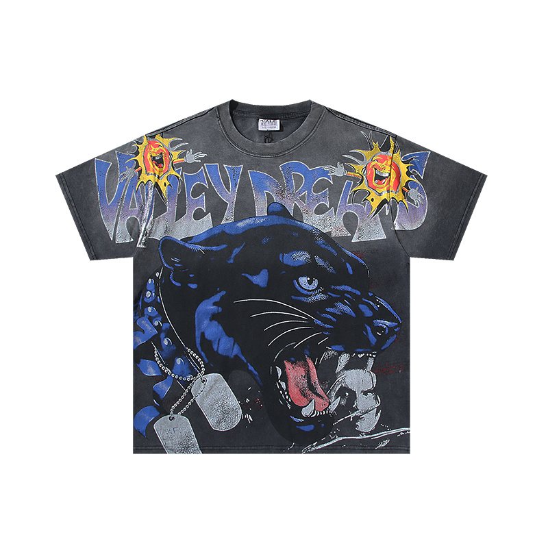 VALE USA Washed Black Panther Graphic T-Shirt