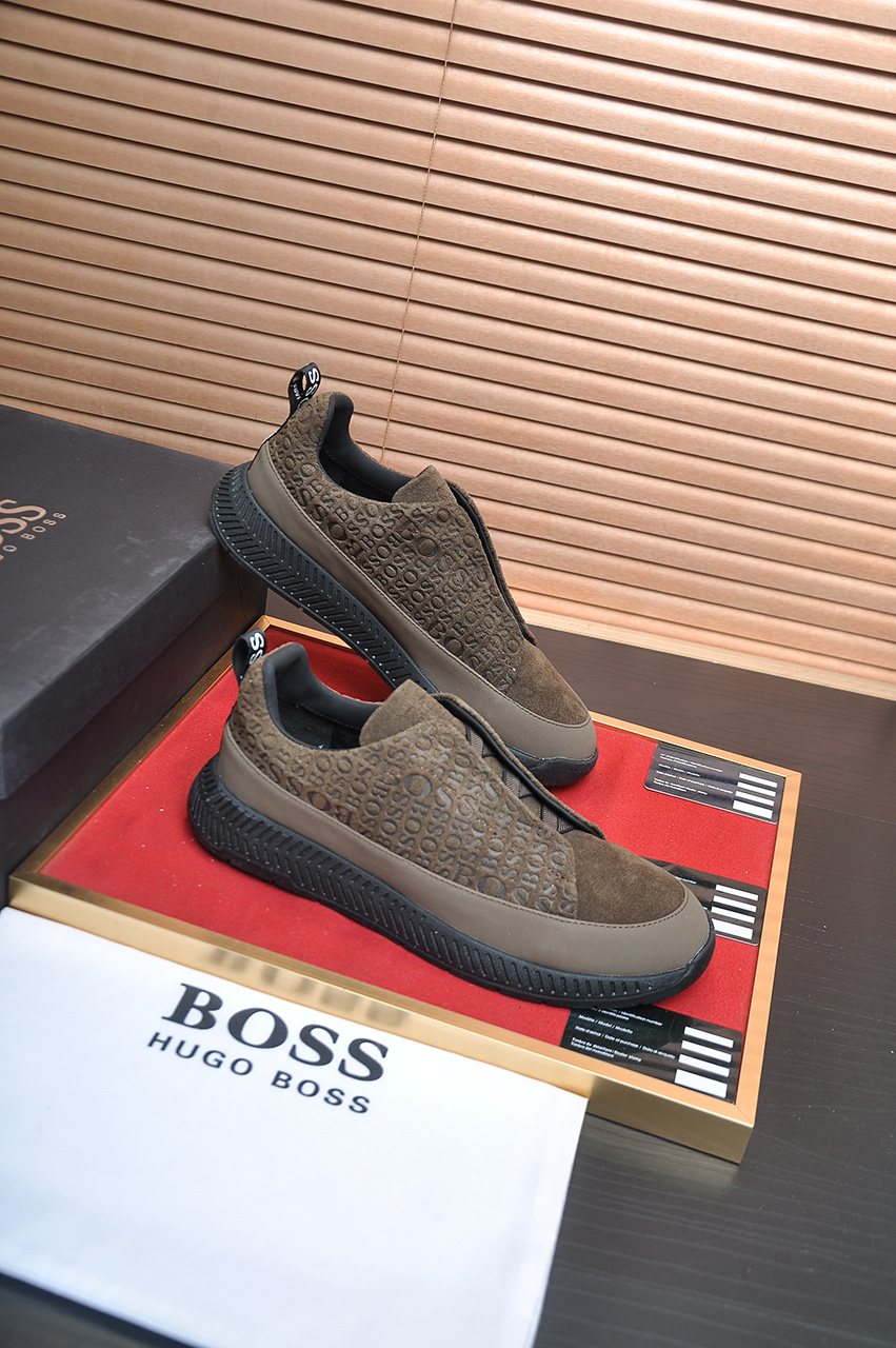Hugo Boss Brown Textured Slip-On Sneakers